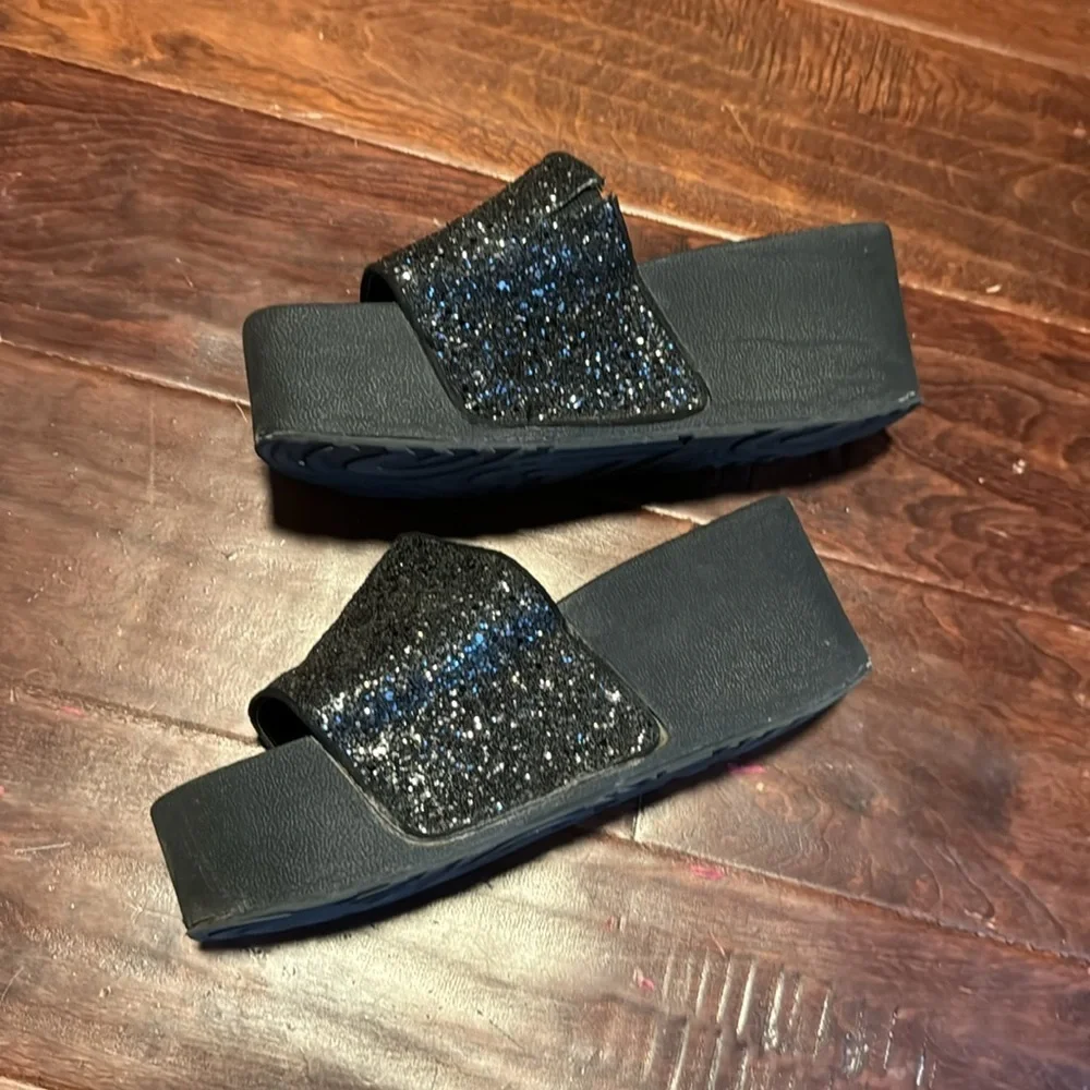 Jessica Simpson black sparkly glitter platform slides size 7 3 inch platform - Picture 6 of 9
